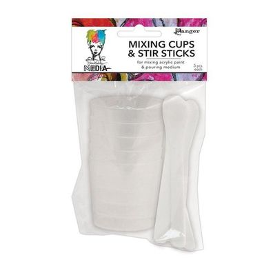 Dina Wakley Media | Mixing cups 5pcs + white stir sticks 5pcs