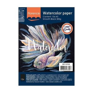 Florence | Aquarellpapier smooth A5 300g Schwarz 15pcs