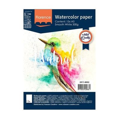 Florence | Aquarellpapier smooth A5 300g Weiß 15pcs