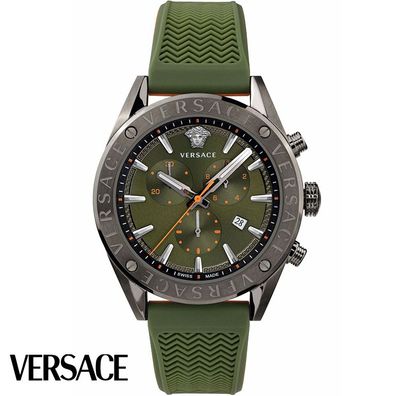 Versace VEHB00319 V-Chrono grau grün Kautschuk Herren Uhr NEU
