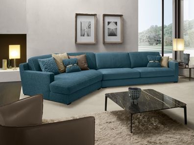 Design Sofa L Form Polster Couch Wohnzimmer Möbel Ecksofa Textil Blau