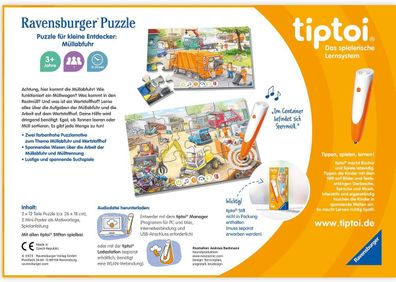 Ravensburger tiptoi Puzzle 00172 Puzzle für kleine Entdecker: Müllabfuhr, Kinderpu...