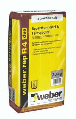 2,23 €/1kg) 20kg Reparaturmörtel & Feinspachtel PCC betongrau weber. rep R4duo