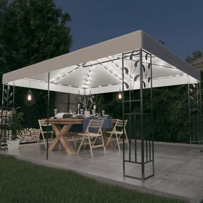 Pavillon Viviane mit Doppeldach & LED-Lichterkette 3x4 m Weiß