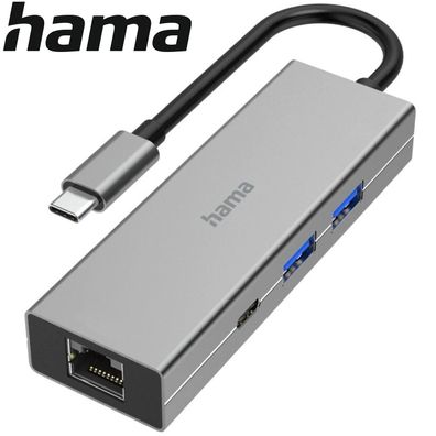 Hama 4-Port USB-C Hub Multiport 2x USB-A USB-C LAN Ethernet 5Gbps Mac Windows PC
