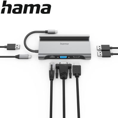 Hama 7-Port USB-C Hub Multiport 2x USB-A USB-C LAN VGA HDMI 5Gbps Mac Windows 4K