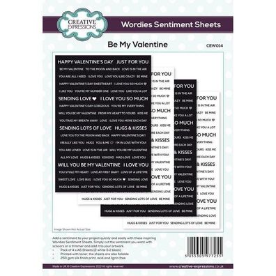 Creative Expressions | Wordies Sentiment Sheets Be My Valentine 4pcs