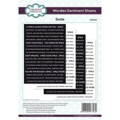 Creative Expressions | Wordies Sentiment Sheets Smile 4pcs