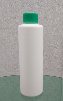 400 x 250 ml Rundflaschen HDPE weiß mit grünem Verschluss