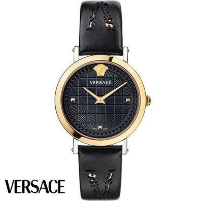 Versace VELV00120 Medusa Chain gold silber schwarz Leder Armband Uhr Damen NEU