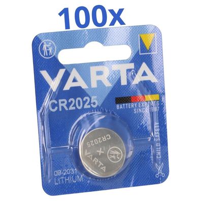 100x VARTA CR2025 Lithium-Knopfzelle 3V 1er Blister