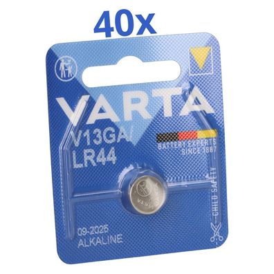 40x Varta Knopfzelle Electronics V 13 GA / A76 / LR 44 Alkaline 1,5 V 1er Blister
