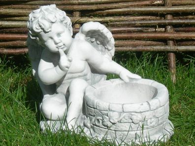 Dekofigur Deko Figur Gartenfigur Engel mit Korb zum bepflanzen H 28 cm aus Beton