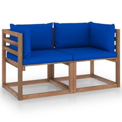 Garten-Palettensofa Timur 2-Sitzer mit Kissen Blau Kiefernholz