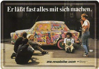 Blechpostkarte 14,5 cm x 10,0 cm Trabant Graffiti IFA mobile DDR