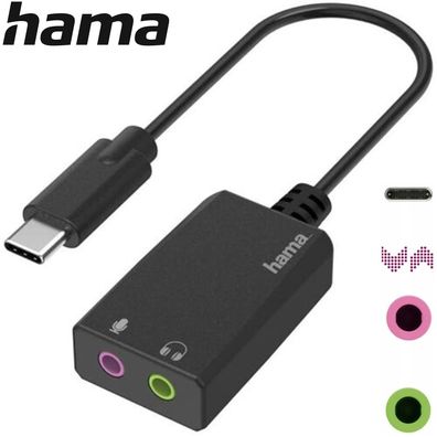 Hama USB-C auf 2x 3,5mm Audio Adapter Mikrofon Headset Kopfhörer Soundkarte NEU