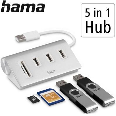 Hama 5-Port USB Superspeed Hub Multiport 3x USB-A Kartenleser SD MicroSD NEU