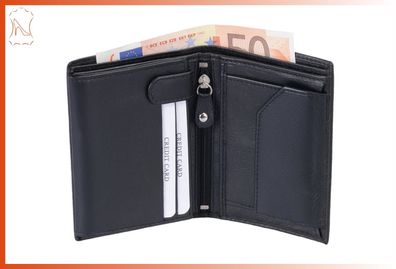 Lederbrieftasche schwarz Geldbörse Echt Leder 10 Kartenfächer