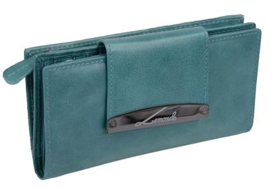 längliche Damenreißverschlussbörse Lemondo, Leder, türkis-grün