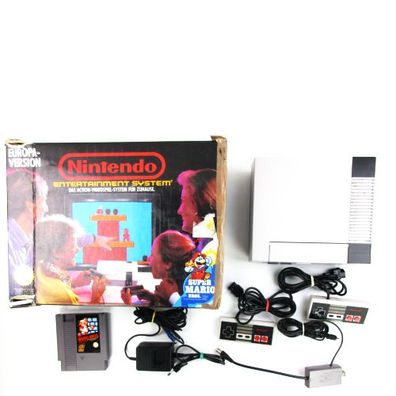 NES Konsole + 2 Controller + Kabel + Spiel Super Mario Bros + OVP #C-Ware
