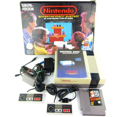 NES Konsole + 2 Controller + Netzteil + Antennenweiche + Spiel Super Mario Bros + ...