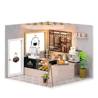 3D-Puzzle DIY holz Miniaturhaus Modellbausatz Puppenhaus Kaffee Bar