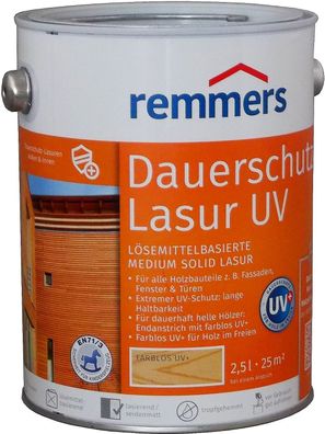 2,5L Remmers Dauerschutz-Lasur UV+ Farbauswahl Ausf: Farblos