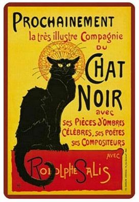 Blechpostkarte 14,5 cm x 10,0 cm Schwarzer Kater Black Cat Chat Noir