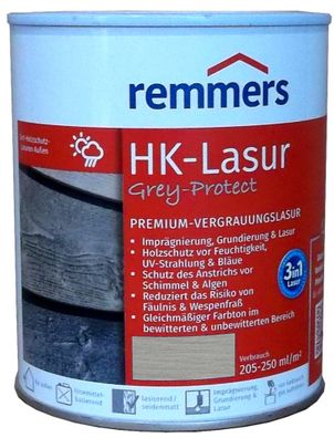 750ml Remmers HK Lasur Platingrau Grey Protect