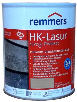 750ml Remmers HK Lasur Wassergrau Grey Protect