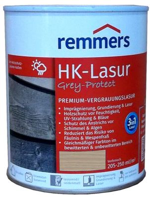 750ml Remmers HK Lasur Silbergrau Grey-Protect