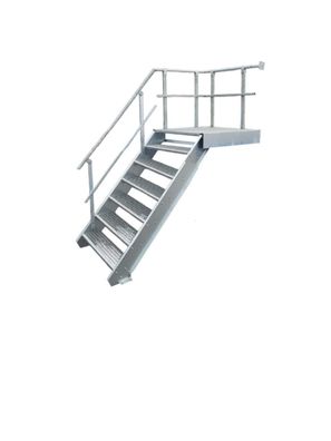 6 Stufen + Podest Stahltreppe Geländer links Breite 100cm Geschosshöhe 100-140cm