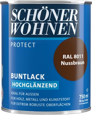 750ml Schöner Wohnen Protect Buntlack hochglänzend RAL 8011 Nussbraun
