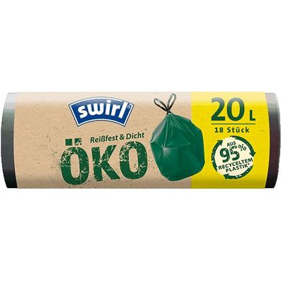 Swirl 20 Liter Öko-Müllbeutel mit Zugband R + D, (18/ Rolle)