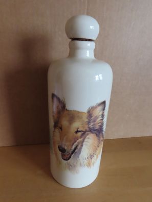 Leere Flasche Keramik mit einem Hund Collie als Motiv Derstappen 0,7L