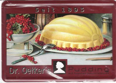 Blechpostkarte 14,5 cm x 10,0 cm Dr. Oetker Pudding Vanillepudding mit Johannisbeeren