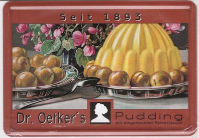 Blechpostkarte 14,5 cm x 10,0 cm Dr. Oetker Pudding Vanillepudding mit Reneclauden