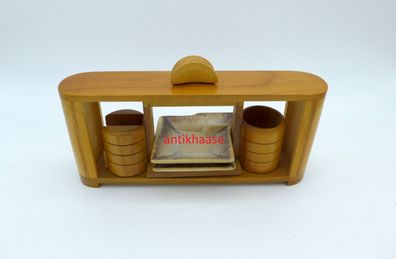DDR Design Rauchset Holz Keramik Bauhaus Art Deco Rauchergarnitur