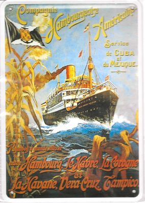 Blechpostkarte 14,5 cm x 10,0 cm Schiff Hamburg America Cuba Mexiko Route Compagnie