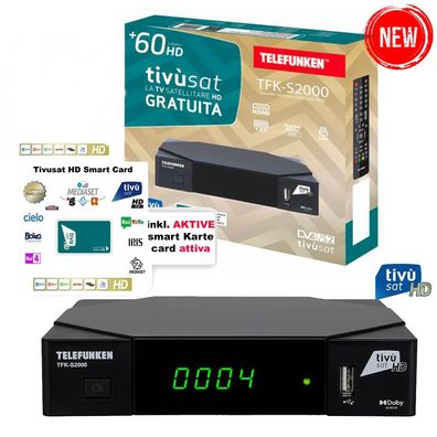 Telefunken TKF-S2000 Full HD Sat-Receiver mit Aktiver Tivusat Karte
