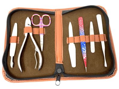 Inkgrafix Beauté Set Cuir - Manucure Étui 7 Pièces - Nagelset - Acier