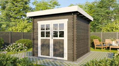 Gartenhaus 2,5x3m Holz natur 28mm mit Fußboden Flachdach Blockhaus Schuppen ALL IN