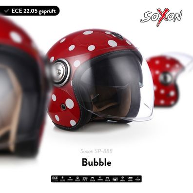 SOXON SP-888 Bubble Jet-Helm Motorrad Vespa Roller + Sonnen-Visier ECE Rot XS-XL