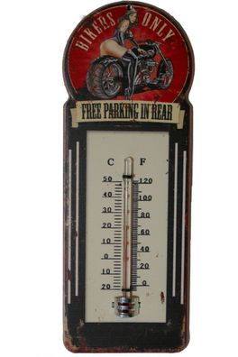 Blech Thermometer "Biker only" PinUp Harley Motorrad Werkstatt Diner 29x11cm NEU
