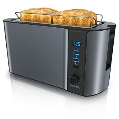Arendo Edelstahl Toaster Langschlitz 4 Scheiben Defrost Funktion 1500W Cool Grey