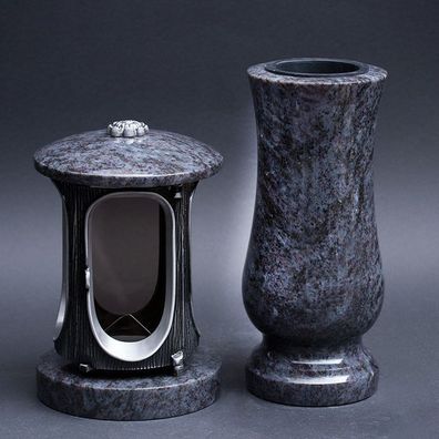 Grab-lampe Grab-vase Grabschmuckset Grablampe und Vase aus Granit Orion