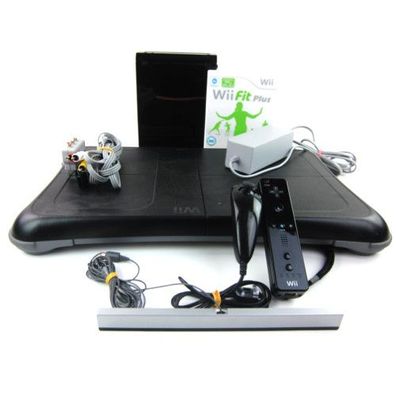 Wii Konsole in Schwarz + alle Kabel + Nunchuk + Fernbedienung + Spiel Wii Fit ...