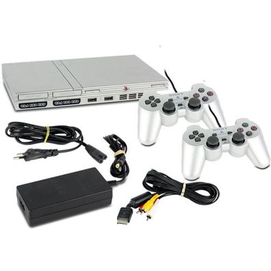 PS2 Konsole Slim Line in Silber + 2 original Controller + alle Kabel
