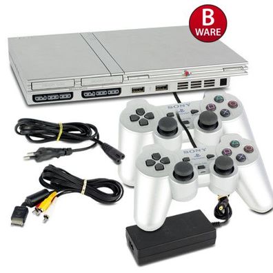 PS2 Konsole Slim Line in Silber (B-Ware) #20S + 2 original Controller + alle Kabel