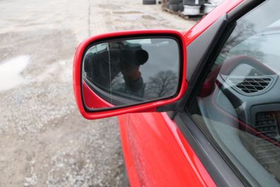 VW Polo 6N manueller manuell Spiegel Außenspiegel links mit Glas rot LP3G